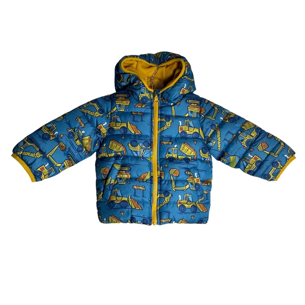 Jumping Beans Toddler Blue Construction Truck Fleece Lined Puffer Jacket 18M